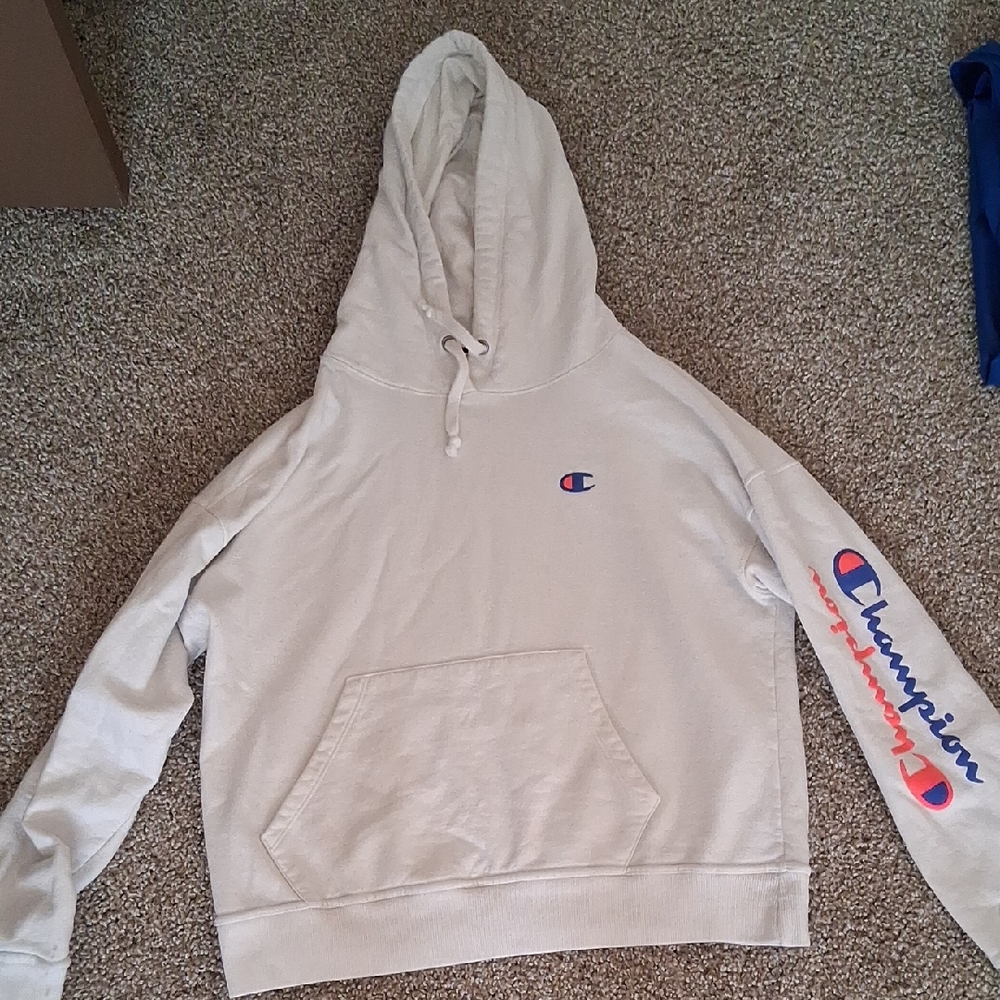 Champion Off-White Hoodie with Logo Accents